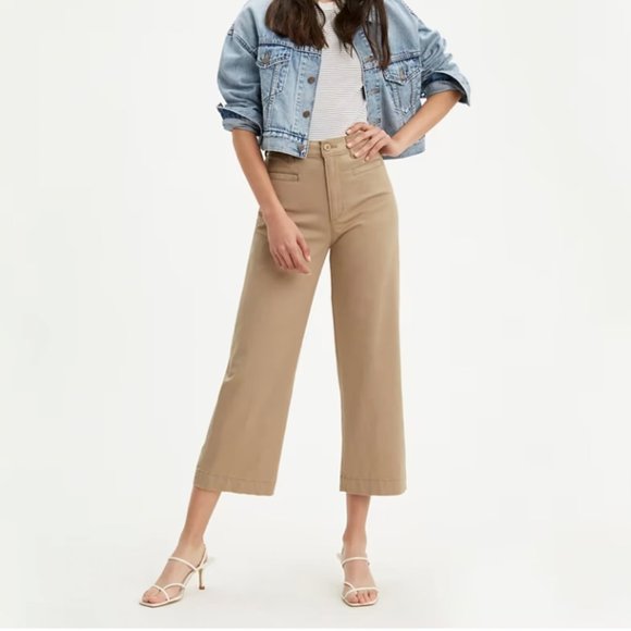 Levi's Ribcage Wide Leg Crop Pants - Khaki - Picture 1 of 14